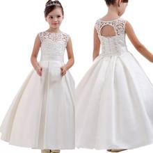 Elegant Flower Girls Dresses for Wedding Jewel Pearl Bow First Communion Dress Stain Floor Length Kids Formal Wear Birthday Gown 2024 - buy cheap