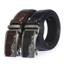 Cinturones de cuero para hombre, correa de piel auténtica con hebilla de marca de cocodrilo plateado automático, color negro, 3,6 cm de ancho 2024 - compra barato
