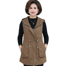 Colete feminino de meia-idade, colete para mulheres com cordão de comprimento médio, sem mangas, casaco casual e primavera e outono 2024 - compre barato