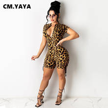 CM.YAYA Women Playsuit Print Short Sleeve Zip Criss-cross Bandage Hollow Out Sheath Ealstic Bodycon Playsuits Sexy Night Outfit 2024 - buy cheap