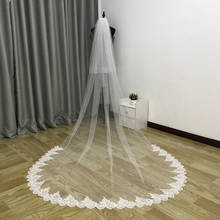 Véu de casamento com pente, véu de 2 camadas com borda longa de renda branca de marfim, fotos reais 2024 - compre barato