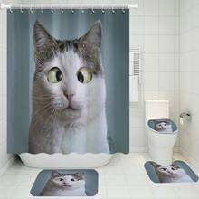 Pet Cats Shower Curtain Sets Polyester 4 Pieces Bathroom Set Carpet Cover Toilet Cover For Kids Adults Lovely Animals Bath Mat 2024 - buy cheap