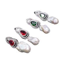 GG Jewelry Natural White Keshi Pearl Red Green Crystal Cz Rhinestone White Gold Plated Stud Earrings 2024 - buy cheap
