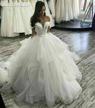 Vestido de noiva angsbridep com ombro à mostra, boêmio, fashion, com babado, tamanho grande 2024 - compre barato