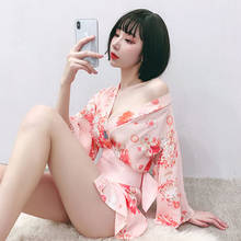 Kimono japonés de baño para mujer, ropa interior Sexy, uniforme tentación, bata sedosa para dormir, bata con cuello en V, Cosplay 2024 - compra barato