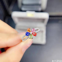 KJJEAXCMY fine jewelry 925 sterling silver inlaid natural color sapphire women fresh popular flower adjustable gem ring support 2024 - buy cheap