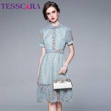 TESSCARA Women Summer Elegant Embroidery Dress Shirt Female High Quality Blue office Party Robe Femme Vintage Designer Vestidos 2024 - buy cheap