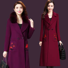 Middle-aged plus size women's autumn and winter wear new thick warm woolen coat embroidery woolen coat long windbreaker (M--4XL) 2024 - buy cheap