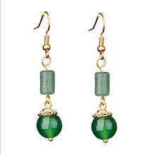 Trendy Light Yellow Gold Color Layer Green Agates Dangle Earrings for Women Fashion Jewelry 2024 - buy cheap