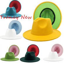 Sombrero de fieltro de moda para mujer, sombrero de jazz de color verde lima con amarillo, mezcla de colores, fedora, color blanco con rosa 2024 - compra barato