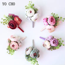 YO CHO  Wholesale Silk Rose Wrist Flower Artificial Berries Wedding Flower Corsage Bracelet Man Boutoniere Dress Accessories 2024 - buy cheap