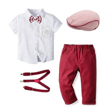 1-5 Years Short Sleeve Boys Clothes Toddler Kids Casual Set White Shirt Red Pants Striped Cup Fashion Baby Outfits Basic Suit 2024 - buy cheap