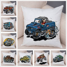 Colorful Cartoon Car Cushion Cover Pillow Case for Sofa Home Decor Truck Printed Super Soft Short Plush Pillowcase 45x45cm 2024 - buy cheap