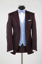 Chaleco de colores marrón para hombre, traje con solapa de pico, ajustado, para baile de graduación, 3 piezas (chaqueta + pantalón + chaleco) 2024 - compra barato