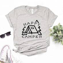 Camiseta feminina feliz vans, camiseta de algodão casual engraçada feminina, camiseta hipster 6 cores 2024 - compre barato