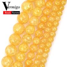 Pedras naturais, contas de cristal rachadas de neve, amarelo, dourado, 6, 8, 10, 12mm, espaçador redondo, contas para fazer joias, adequadas para pulseiras de 15'' 2024 - compre barato