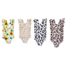 0-5Years Ruffle sleeveless Swimwear for Toddler Kids Baby Girls Leopard/Sunflower/Plaid printed Bikini one piece beachwear 2024 - buy cheap