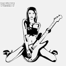 Volkrays модная наклейка на автомобиль сексуальная девушка гитара Музыка крутой Рок Аксессуары светоотражающие высокое качество виниловая наклейка, 13 см * 14 см 2024 - купить недорого