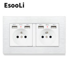 Esooli-enchufe de pared estándar francés con 4 puertos de carga USB para teléfono móvil, indicador LED suave oculto, Panel de aluminio negro 2024 - compra barato