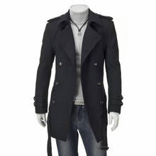 Solid Trench Coat Men Long Slim Belt Jacket Mens Casual Warm Korean Style Overcoats Double Breasted Windbreaker Male Coats 2024 - buy cheap