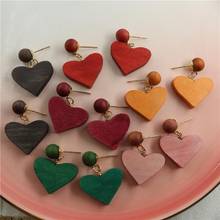 Vintage Boho Heart Wooden Red Green Drop Dangle Earrings For Women Fashion Natural Wood Earring Female Korean Jewelry 2024 - buy cheap