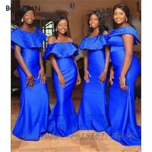 Blue African Bridesmaid Dresses Mermaid Off-The-Shoulder Floor Length Satin Bridesmaid Dress Plus Size for Women Wedding 2024 - buy cheap