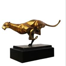 Tooarts estátua de artesanato animal estatuetas de bronze de leopardo, moderna de metal artificial escultura para escritório acessórios de decoração de casa 2024 - compre barato