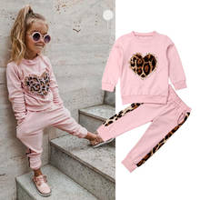 Conjunto de agasalho para bebês, roupas para crianças de 1 a 5 anos com estampa de leopardo rosa manga comprida para outono e inverno 2024 - compre barato