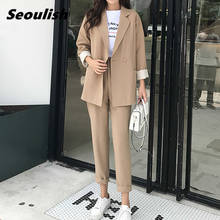 Seoulish Spring Summer 2021 New Women's Pant Suits Double breasted Loose Blazer Jacket & Button Pants Female Office Suits Sets 2024 - buy cheap
