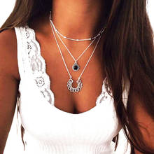 2019 New Retro Street Beat Multi-layer Necklace Women Tassel Water Drop Black Opening Flower Necklace Statement Jewelry 2024 - buy cheap