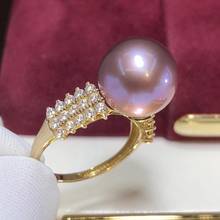 D328 ювелирные изделия 14K чистое золото 12-11 мм натуральный пресноводный фиолетовый жемчуг кольца для женщин тонкий жемчуг кольца 2024 - купить недорого