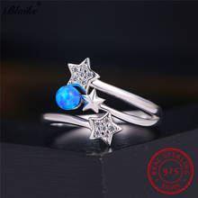 Original 925 Sterling Silver Ring Blue Fire Opal Small Star Rings For Women Wedding Bands Round Birthstone Engagement Ring Cz 2024 - buy cheap