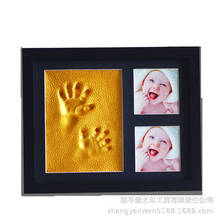 Conciso preto moldura da foto do bebê recém-nascido crescimento comemoração handprint lama presente ambiental laca de ouro com apoio da criança 2024 - compre barato