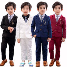Детский строгий костюм бордового цвета, новый костюм для мальчиков на свадьбу, для выступлений детский блейзер и штаны комплект одежды из 2 предметов 2024 - купить недорого