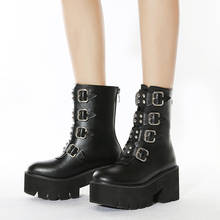 Botas de plataforma estilo gótico Punk para mujer, zapatos de combate militar con cuña y cremallera, hebilla negra, talla 35-42, de alta calidad 2024 - compra barato