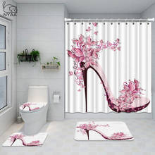 Black Shower Curtain Pink High Heels Bathroom Curtains with Hooks Non-Slip Rugs Toilet Lid Cover Mat Carpet Set Home Decor 2024 - buy cheap