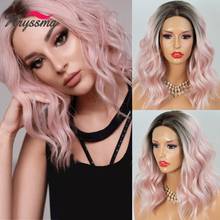 Kryssma Ombre Pink Wigs Short Wavy Bob Wig Synthetic Lace Front Wigs For Women Two Tones Mixed Black Heat Resistant Fiber Hair 2024 - buy cheap