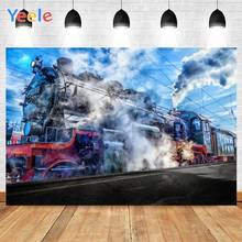 Yeele-fondo fotográfico con diseño de cielo azul y nubes blancas, telón de fondo para estudio fotográfico, con diseño de tren antiguo, tamaño personalizado 2024 - compra barato