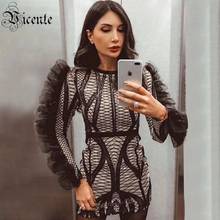 VC All Free Shipping Trendy Mesh Ruffles Long Sleeves Sequins Embellished Women Westidos O Neck Celebrity Party Dress 2024 - buy cheap