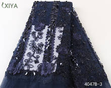 Tela de encaje africano azul marino, de lentejuelas para tejido de encaje vestido de novia, bordado de malla de tul francés con lentejuelas, APW4047B 2024 - compra barato