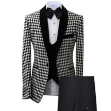 2020 New Men's Suits Slim Fit Prom Tuxedos 3 Piece Houndstooth Plaid Wool Wedding Groom(Blazer+Vest+Pants) 2024 - buy cheap