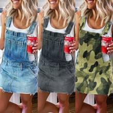 Women Summer Denim Suspender Dress Solid Color/Camouflage Vintage Style Sleeveless Fitting Casual Wild Straight Mini Dress 2024 - buy cheap