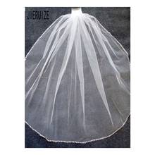 JIERUIZE-velos de boda elegantes de tul de una capa con peine, borde de diamantes de imitación, velo de novia corto 2024 - compra barato