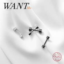 WANTME Real 925 Sterling Silver Simple Punk Geometric Round Barbell Stud Earrings for Fashion Women Unisex Jewelry Accessories 2024 - buy cheap