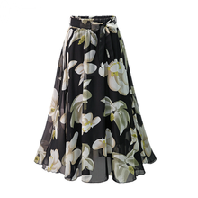 Women Chiffon Skirt New Plus Size Europe Fashion Bow Saia Midi Lining Jupe Femme Lace Up Falda Mujer Summer Print Floral Skirts 2024 - buy cheap