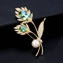Broches de flores de tulipán y perlas de cristal para mujer, broche de circonia cúbica AAA, Pin colgante, accesorios de joyería, regalo, 2020 2024 - compra barato