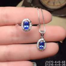 Real natural tanzanita conjunto de jóias natural tanzanite real 925 prata esterlina 1pc pingente, 1pc anel 2024 - compre barato