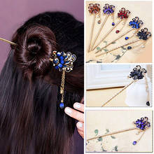 Retro Style Chinese Traditional Hairpin Female Hanfu Decoration Colorful Rhinestone Antique Hair Sticks Headdress Accessories 2024 - buy cheap