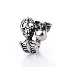 Кольцо в стиле панк, ретро, хип-хоп, властное кольцо с черепом для мужчин, для мальчиков, индивидуальная Рок мода, двойное Открытое кольцо с скелетом, массивные ювелирные изделия 2024 - купить недорого