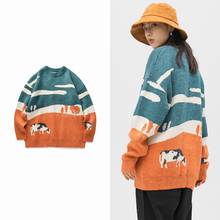 Tsingyi suéter vintage de vaca, masculino e feminino com estampa de desenho animado, roupas de rua hip hop harajuku, outono e inverno 2024 - compre barato